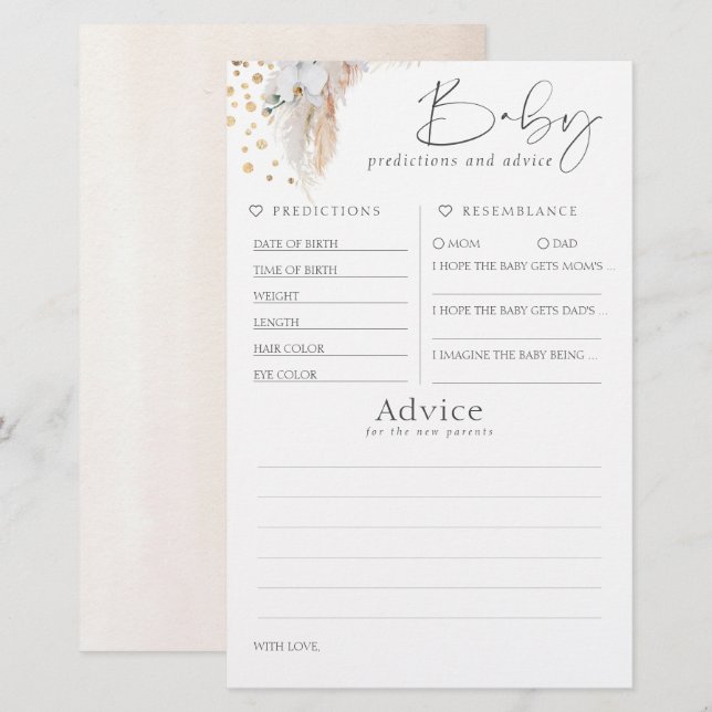 Baby Predictions and Advice Baby Shower Game (Front/Back)