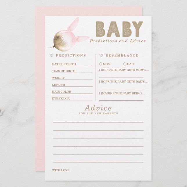 Baby Predictions and Advice Baby Shower Game (Front/Back)