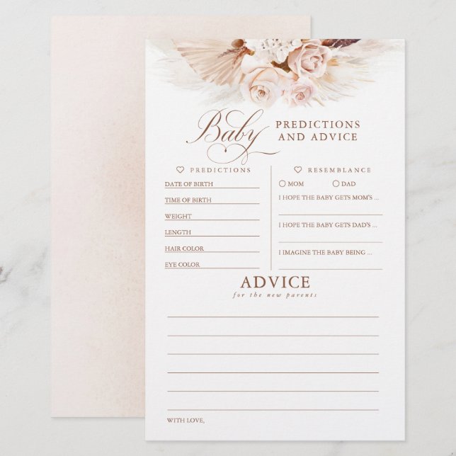 Baby Predictions and Advice Baby Shower Game (Front/Back)