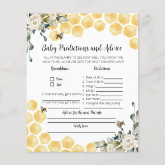 Baby predictions and advice bee themed party game.