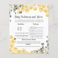 Baby predictions and advice bee themed party game.