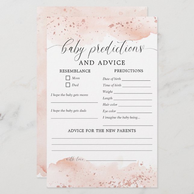 Baby predictions and advice card baby shower (Front/Back)