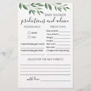 Baby predictions and advice card Baby Shower party
