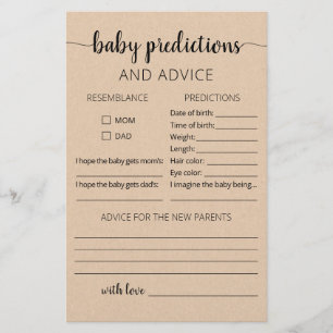 Baby predictions and advice card Baby Shower party