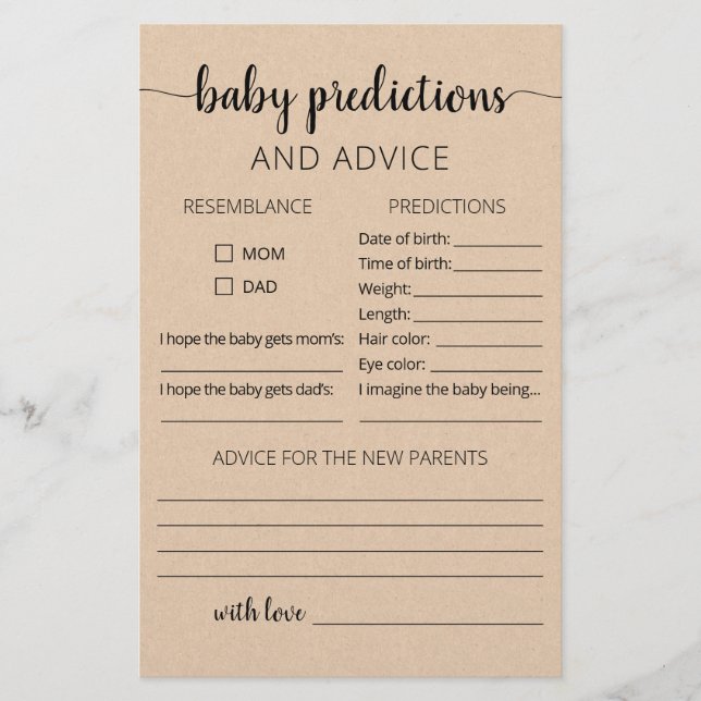 Baby predictions and advice card Baby Shower party (Front)