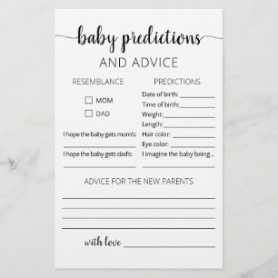 Baby predictions and advice card Baby Shower party