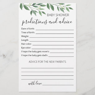 Baby predictions and advice card Baby Shower party