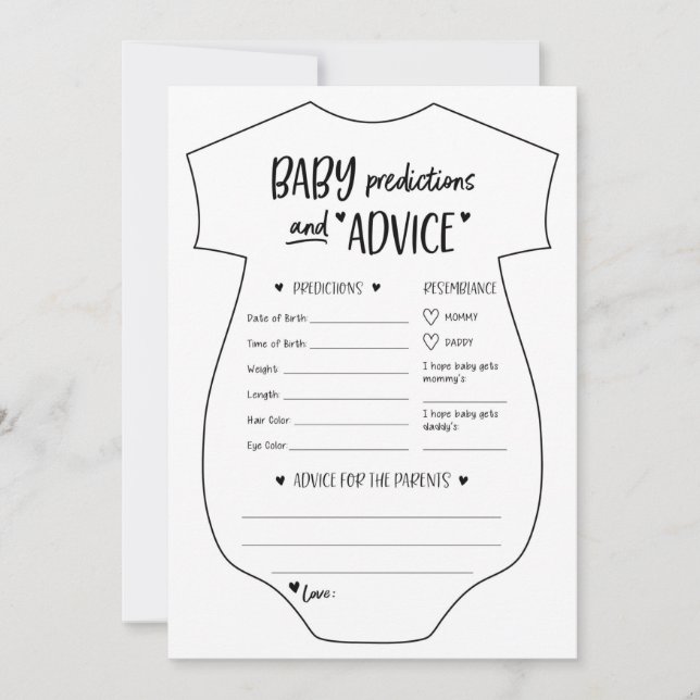 Baby Predictions and Advice Cards (Front)