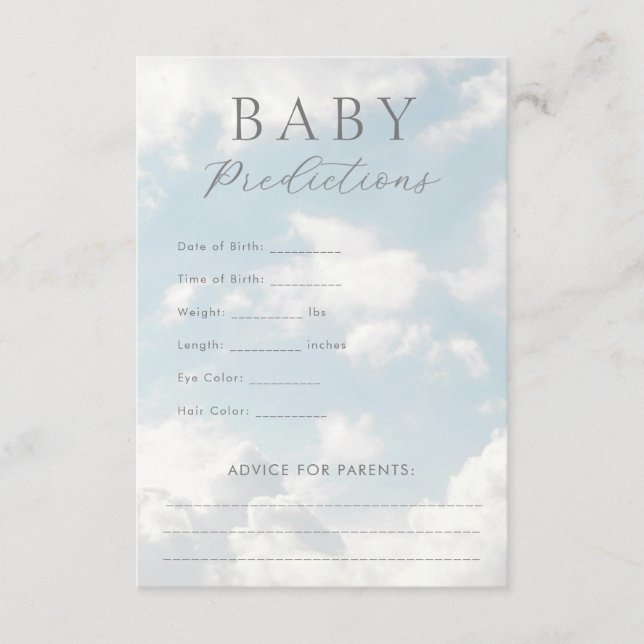 Baby Predictions and Advice Game Card (Front)