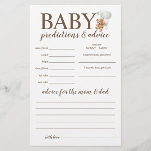 Baby Predictions and Advice Sage Teddy Bear Game Flyer