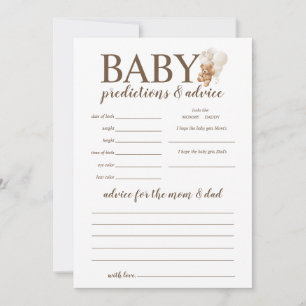Baby Predictions and Advice Teddy Bear Game Invitation