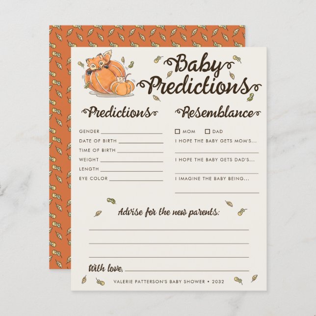 Baby Predictions Autumn Baby Shower Game (Front/Back)