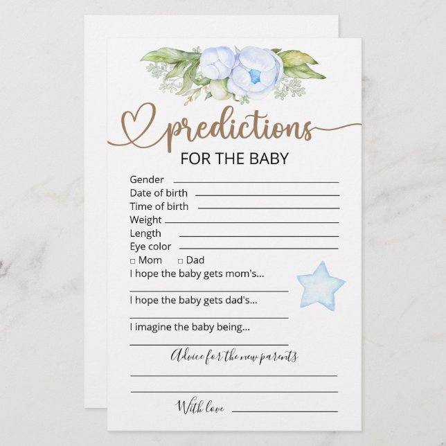 Baby Predictions | Baby Shower Game (Front/Back)