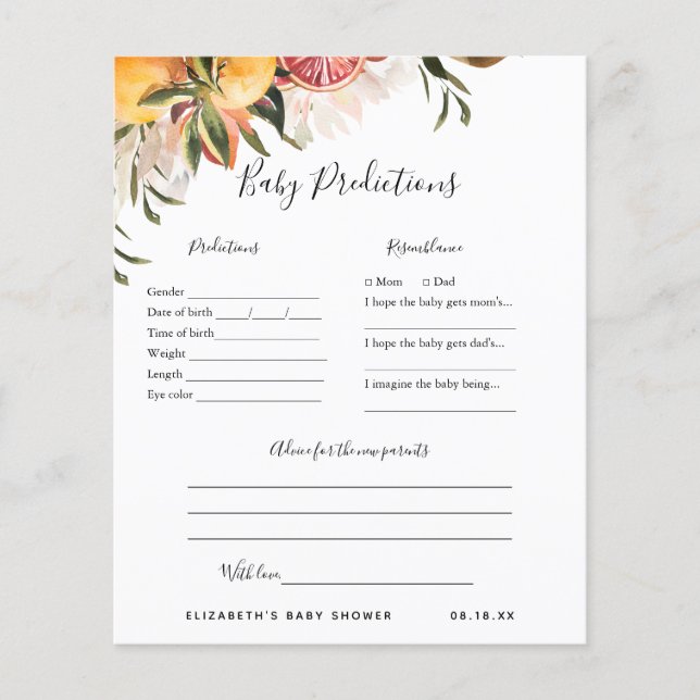 Baby Predictions | Baby Shower Game (Front)