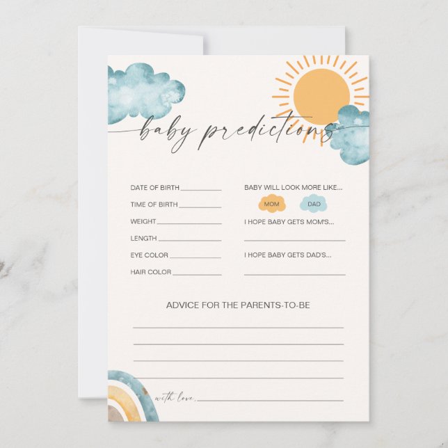 Baby Predictions Baby Shower Game Card (Front)