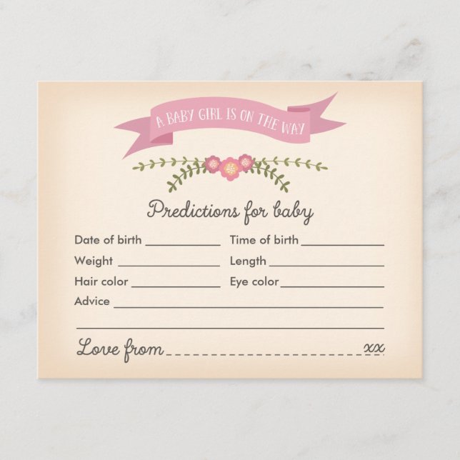 Baby Predictions - Baby Shower Game Card (Front)