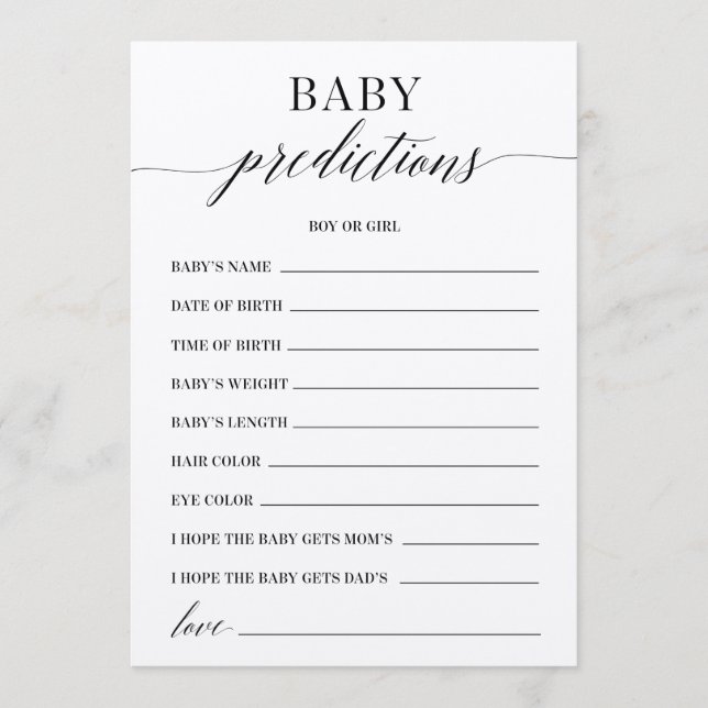 Baby Predictions Baby Shower Game Program (Front)