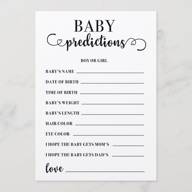 Baby Predictions Baby Shower Game Program (Front)