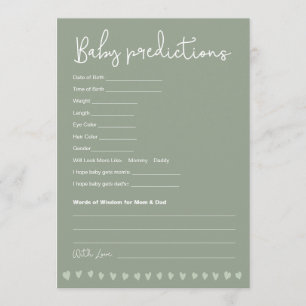 Baby Predictions Baby Shower Game Sage green Invitation