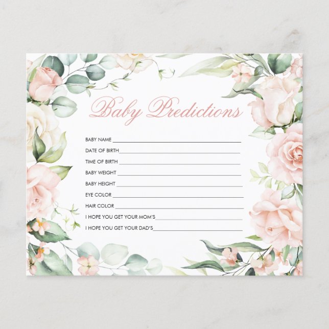 'Baby Predictions' Blush GreeneryBaby Shower Game (Front)