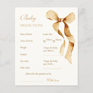 Baby Predictions Elegant Watercolor Bow Shower