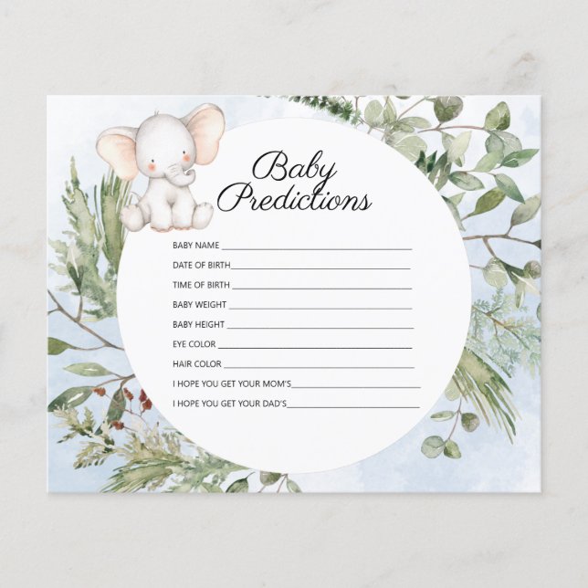 Baby Predictions Elephant Boy Baby Shower Game (Front)