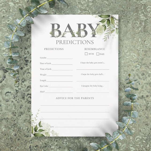 Baby Predictions Greenery Baby Shower Game Card (Baby Predictions Greenery Baby Shower Game Card)