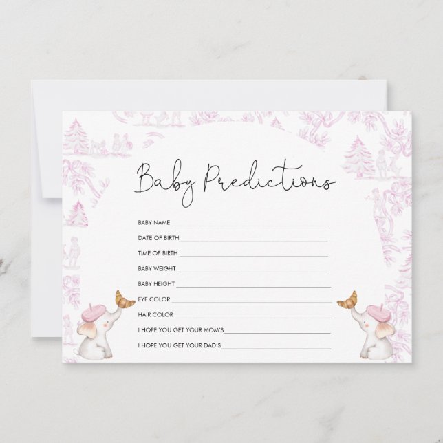Baby Predictions Pink Toile Baby Shower Game Invitation (Front)