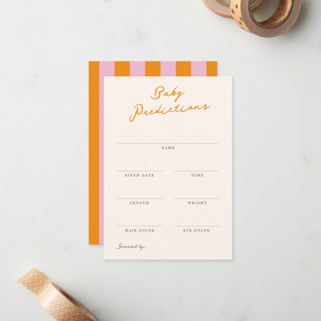 Baby Predictions Shower Game Card (Front/Back In Situ)