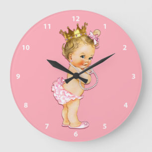 Baby Princess and Pearls Pink Large Clock