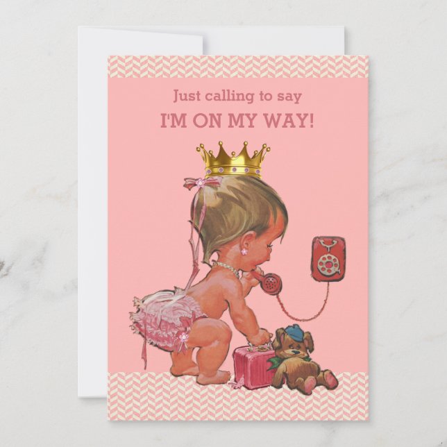 Baby Princess on Phone Baby Shower Chevrons Invitation (Front)