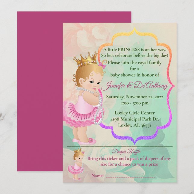 Baby Princess Watercolor Baby Shower Invitation (Front/Back)