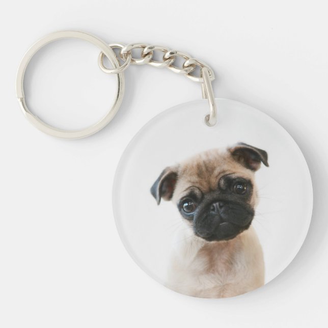 Baby Pug Portrait Key Ring (Front)