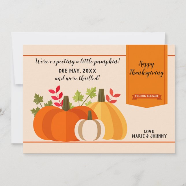 Baby Pumpkin Makes Three Fall Pregnancy Announce. Invitation (Front)
