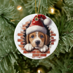 Baby Puppy in Santa Hat - 3D Ceramic Ornament