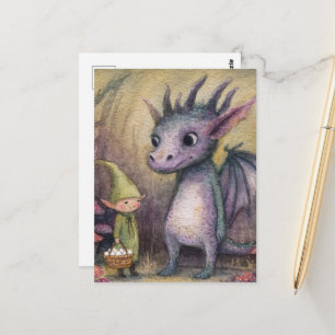 Baby Purple Dragon and Elf With Eggs Postcard