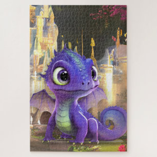 Baby Purple Dragon And Fantasy Mediaeval Castle Jigsaw Puzzle