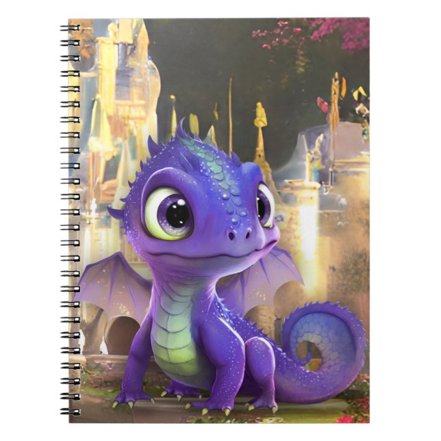 Baby Purple Dragon And Fantasy Mediaeval Castle Notebook (Front)