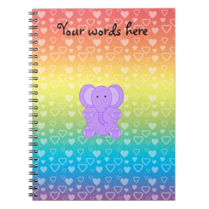 Baby purple elephant rainbow hearts pattern notebook