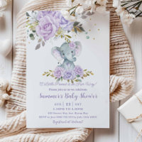 Baby Purple Floral Cute Elephant Girl Baby Shower