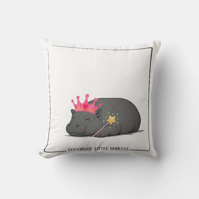 Baby Pygmy Hippo - Princess Cushion (Front)
