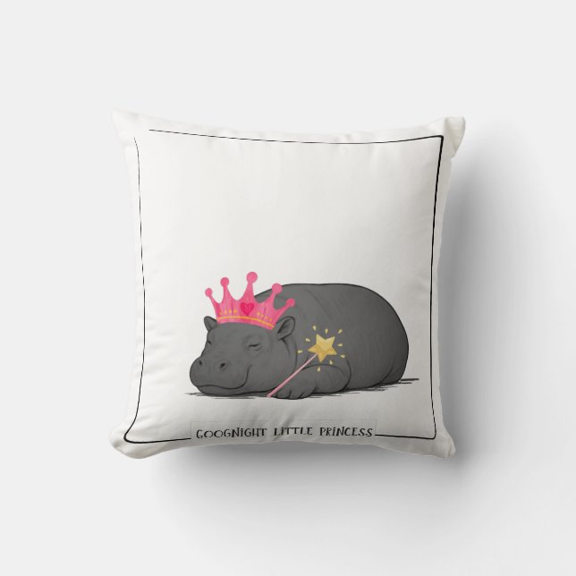 Baby Pygmy Hippo Princess Throw Pillow (Front)