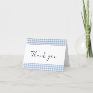 Baby Q Baby Shower Barbecue Chequered Boy Blue Thank You Card