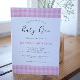 Baby Q Baby Shower Barbecue Chequered Girl Pink  Invitation