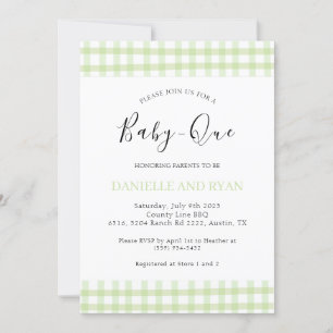 Baby Q Baby Shower Barbecue Chequered Green Blue Invitation
