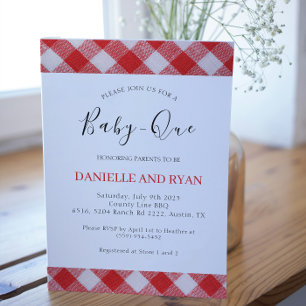 Baby Q Baby Shower Barbecue Chequered Red Invitation