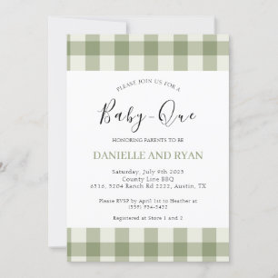 Baby Q Baby Shower Barbecue Chequered Sage Green  Invitation