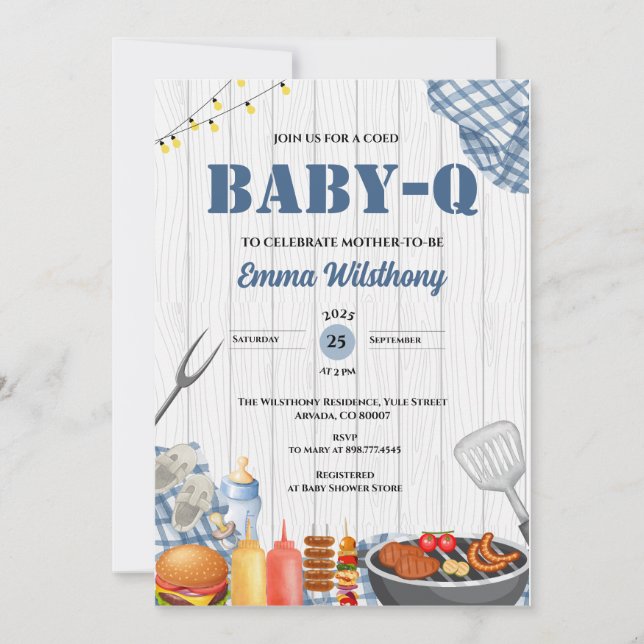 Baby-Q Baby Shower Boy Rustic BBQ Backyard Plaid  Invitation (Front)