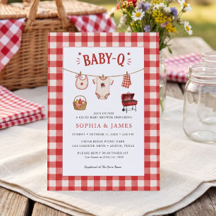 Baby Q Baby Shower Gingham Clothesline & Grill Invitation