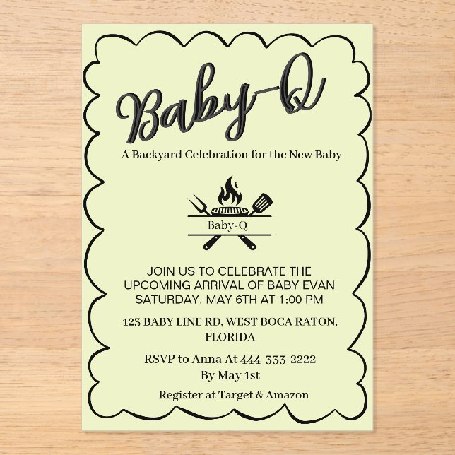 Baby-Q Backyard Baby Shower   BBQ Baby  Acrylic Invitations (Front)